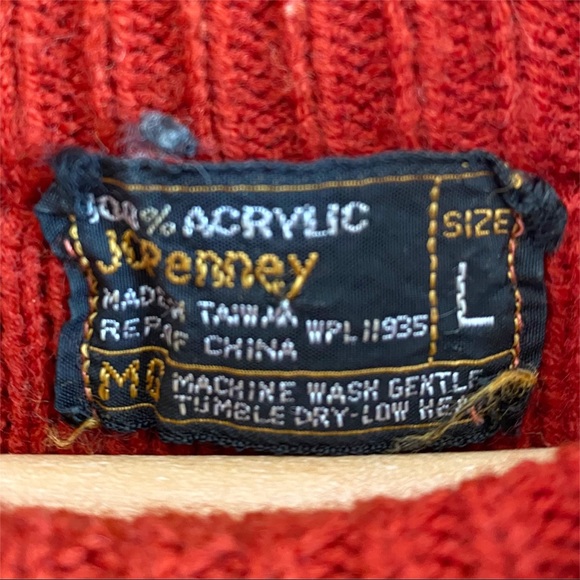 Vintage 70s 80s Acrylic Rust Snowflake Sweater - Picture 4 of 4